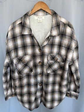 Passport Plaid Sherpa-Lined Shirt Jacket Eclectic Grandpa 90s Cozy Size XL